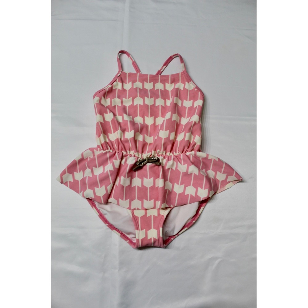 Hanna Andersson Girls Pink Arrow Print Skirted One Piece‎ Swimsuit Size 100 4T